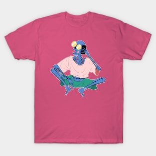 Blue Female Skeleton Using Smartphone T-Shirt